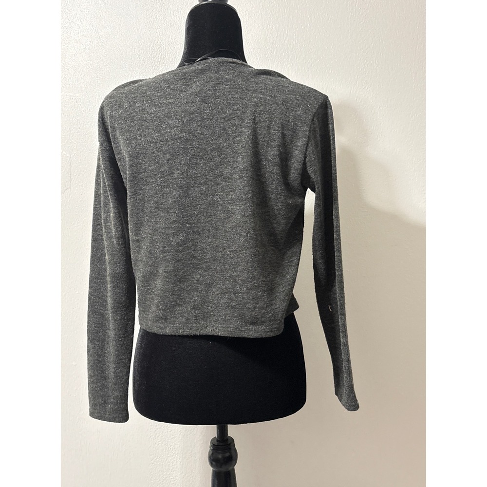Zara Collection B Charcoal Grey Rhinestone Patch Cropped Knit Top Womens Medium - Picture 2 of 4